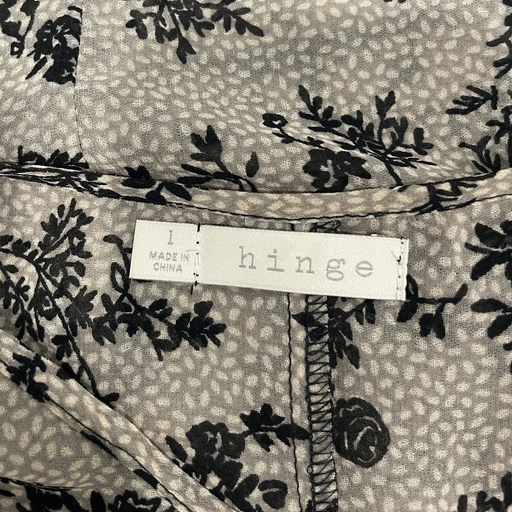 Hinge Floral Black and Gray Lace Trim Sheer Top
